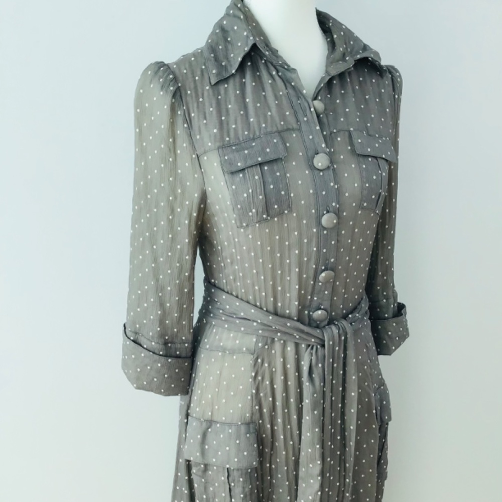 DIANE VON FURSTENBERG size 10 semi sheer silk vintage shirt dress - Picture 6 of 7
